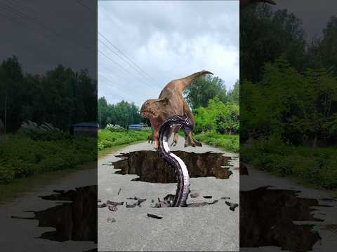Python Snake vs T-Rex Dinosaur in Fight Vfx Video #shorts #dinosaur #python #shorts
