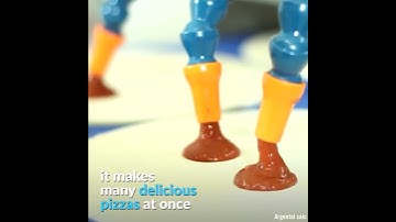 This robot makes many delicious pizzas at once.