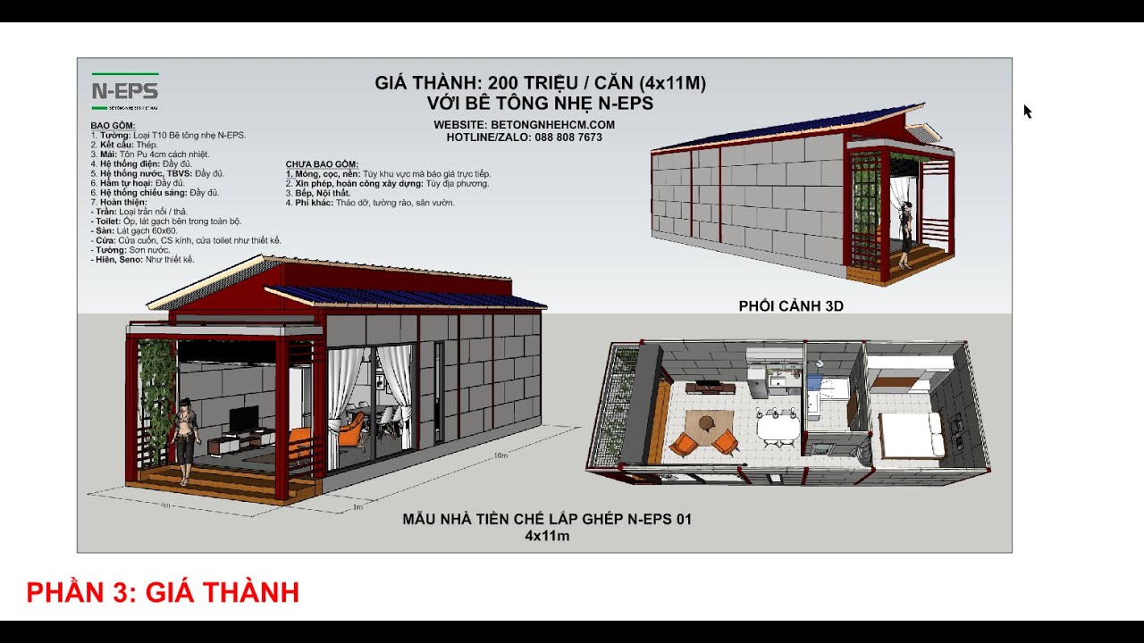 Mẫu nhà 200 triệu | nhà tiền chế lắp ghép bê tông nhẹ | N-EPS 01 ...