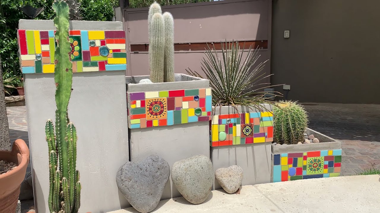 MOSAIQUISMO sobre Maceteros de Cemento 🪴GUARDAS de Azulejos