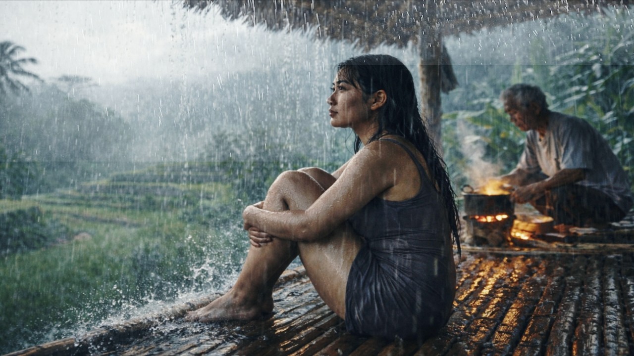 TRADITIONAL INDONESIAN RURAL LIFE UNDER THE BIGGEST RAINSTORMS AND POWERFUL LIGHTNING STORMS