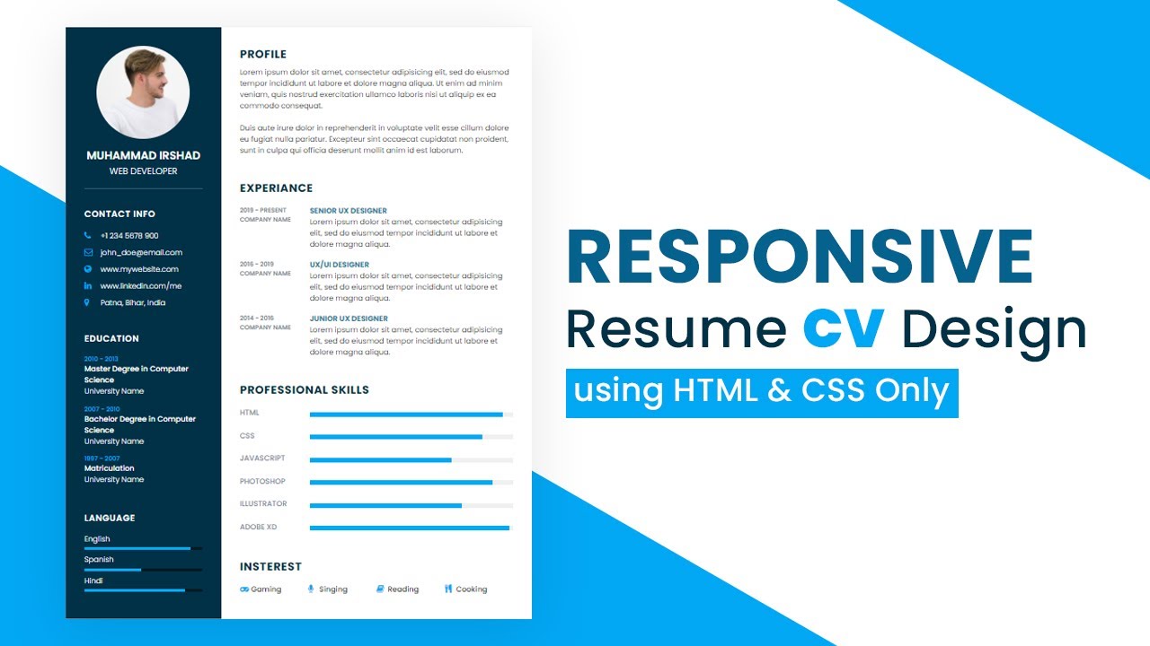 how to create resume in html and css