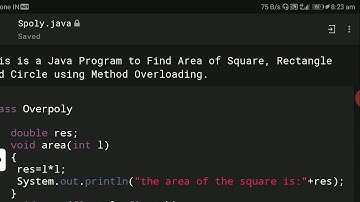 Polymorphism ¦¦ Java program to find area of Square, Rectangle and Circle using Method Overloading