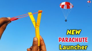 New paper toy , new parachute launcher , how to make parachute launcher - rubberband flying toy