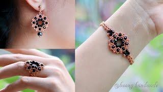 Endless passion jewelry set. How to make beaded jewelry. Earrings, bracelet & ring. Beading tutorial