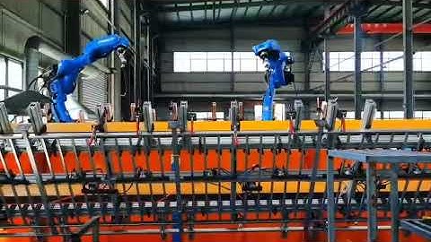 6m guardrail welding + two welding robots + positioner