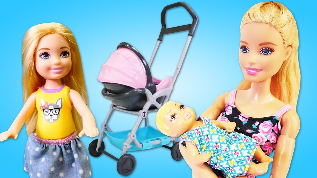 Barbie und Steffi gehen mit dem Baby spazieren. Video mit