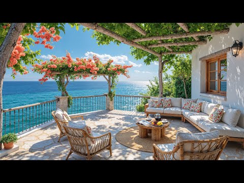 🌺Positive Morning Terrace Café by the Ocean | Relaxing Summer Ambience & Smooth Jazz for Focus