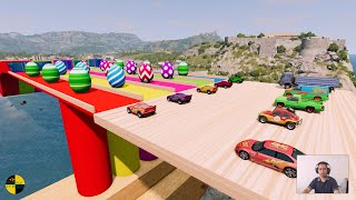 Cars vs Portal Trap with Dinosaur Eggs And Soccer Ball Colors - BeamNG.Drive MK