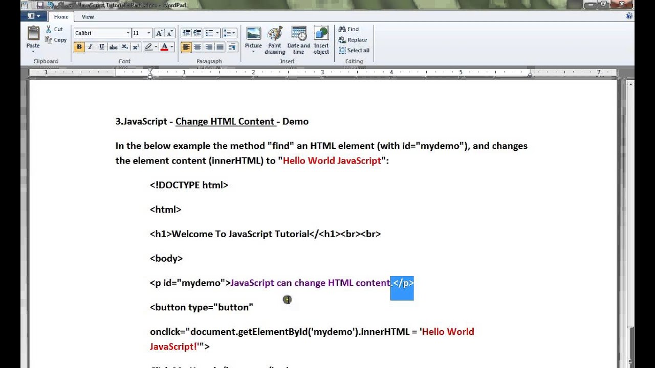 JAVASCRIPT CHANGE THE HTML CONTENT DEMO YouTube JAVASCRIPT CHANGE THE HTML CONTENT DEMO YouTube