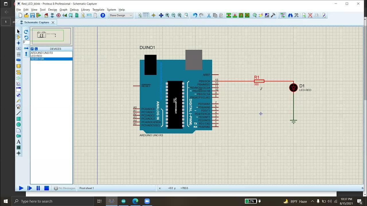 LED Blink using arduino microcontroller with Proteus simulating ...