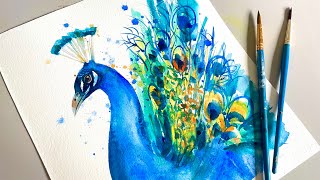 How To Draw and Paint A Peacock Bird / Watercolour Painting Technique