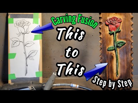Beginner step by step Wood Carving a 2D Rose with Dremel flexshaft.
