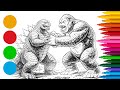 Coloring Godzilla vs Kong | Black and White to Color | Kong Fights Godzilla Coloring Pages