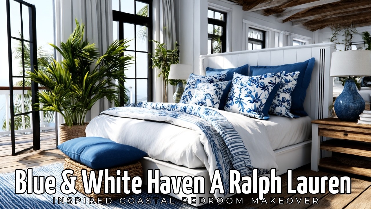 Ralph Lauren Inspired Coastal Bedroom Makeover | Blue and White Dream ...