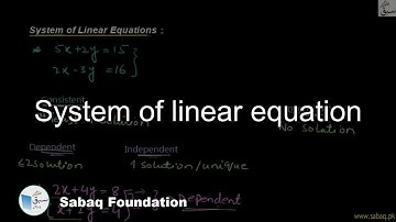 System of linear equation, Math Lecture | Sabaq.pk