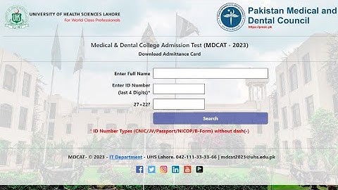 how to download PMDC UHS MDCAT admittance card
