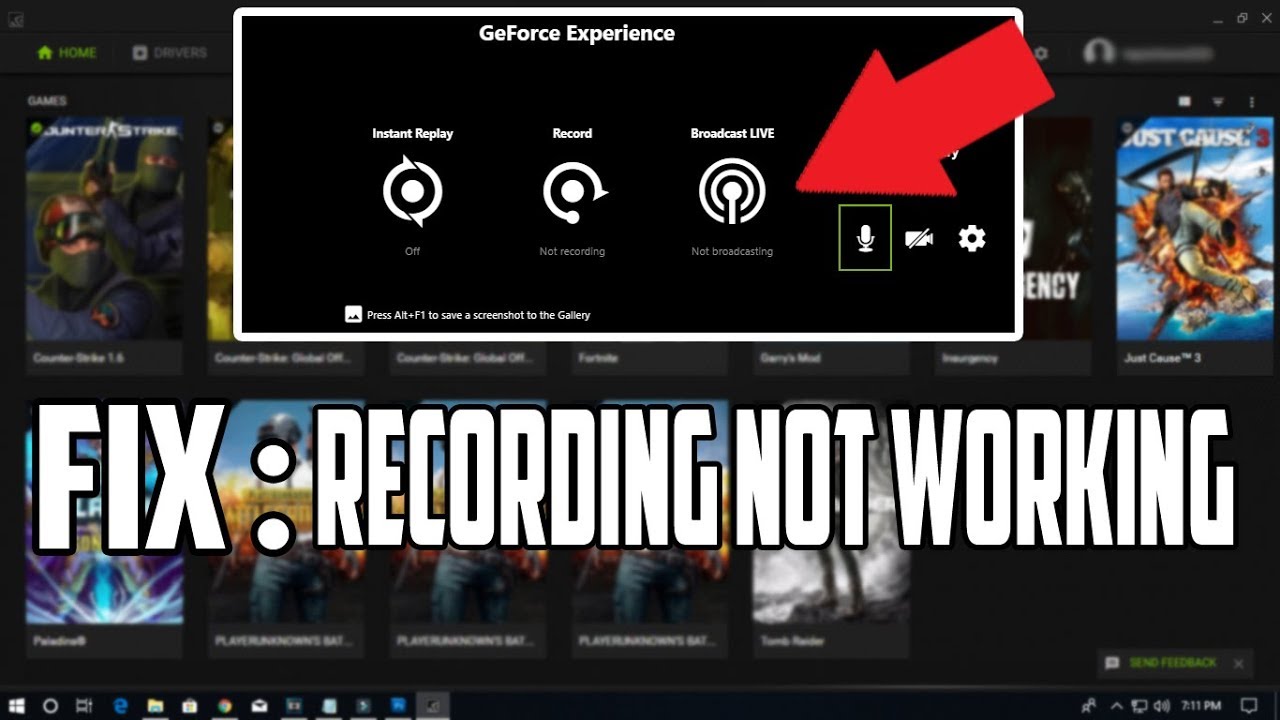 nvidia recording not starting