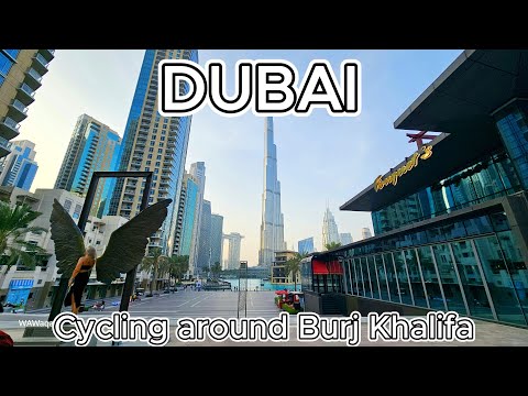 Cycling Around Down Town | Burj-Khalifa | Dancing Fountains | Dubai Opera | The Wings of Mexico | 4K