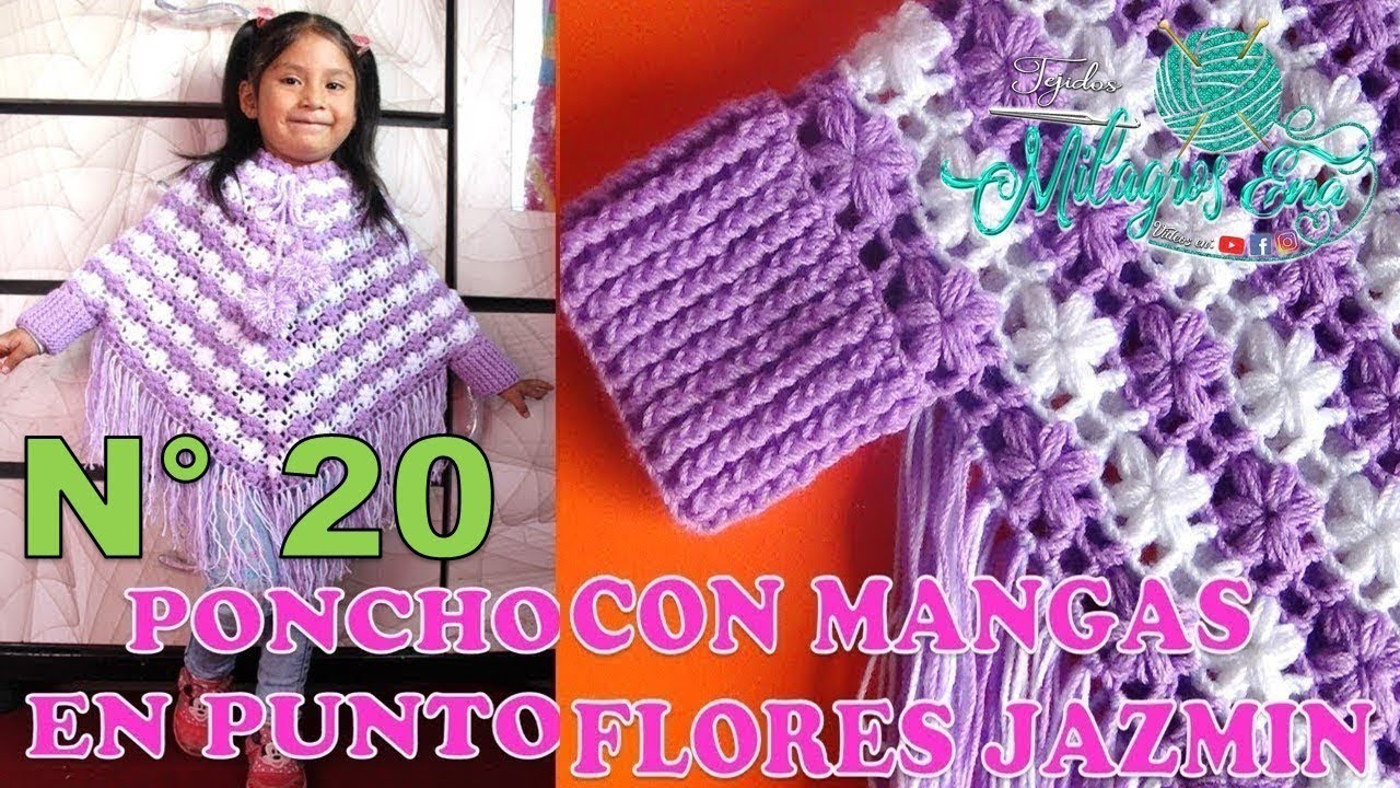 asistencia Comportamiento lo hizo Poncho N° 20 tejido a crochet: VIDEO COMPLETO de Poncho con mangas en punto  FLOR JAZMÍN paso a paso - YouTube