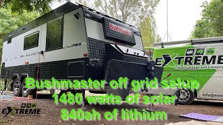 bushmaster 1480 watt solar 840ah lithium off grid setup. air conditioning induction cooking and more