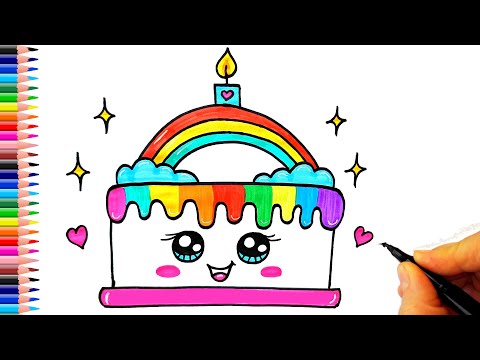 Pasta Nasıl Çizilir? 🎂 How To Draw a Cute Birthday Cake - Doğum Günü Pastası Çizimi - Pasta Çizimi