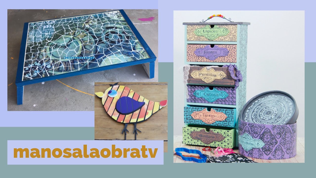 ManosalaObraTv 2021 Programa 34  Bandeja Trencadis -Decoupage - Sellos  Porcelana Fría Mosaiquismo