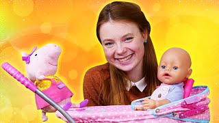 Baby Born und Peppa Wutz gehen spazieren. Puppen Video für Kinder.