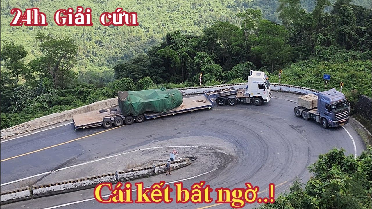 GIẢI CỨU XE ĐẦU KÉO KHÔNG THỂ VƯỢT QUA KHÚC CUA GẤP TRÊN ĐÈO HẢI VÂN