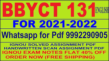BBYCT 131 Solved Assignment 2021-22 PDF in English.