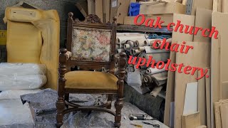 Antique church chair reupholstery.