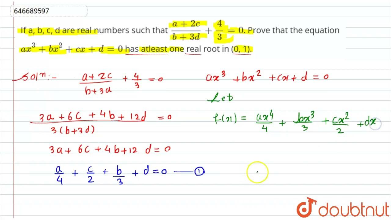 If a, b, c, d are real numbers such that (a+2c)/(b+3d)+(4)/(3)=0. Prove ...