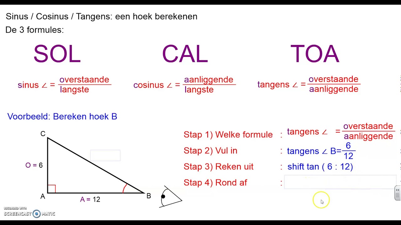 4 Kader, Wiskunde, Goniometrie: hoek berekenen - YouTube