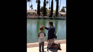 Isaiah fights a white amur at Dobson Ranch (April 2012)