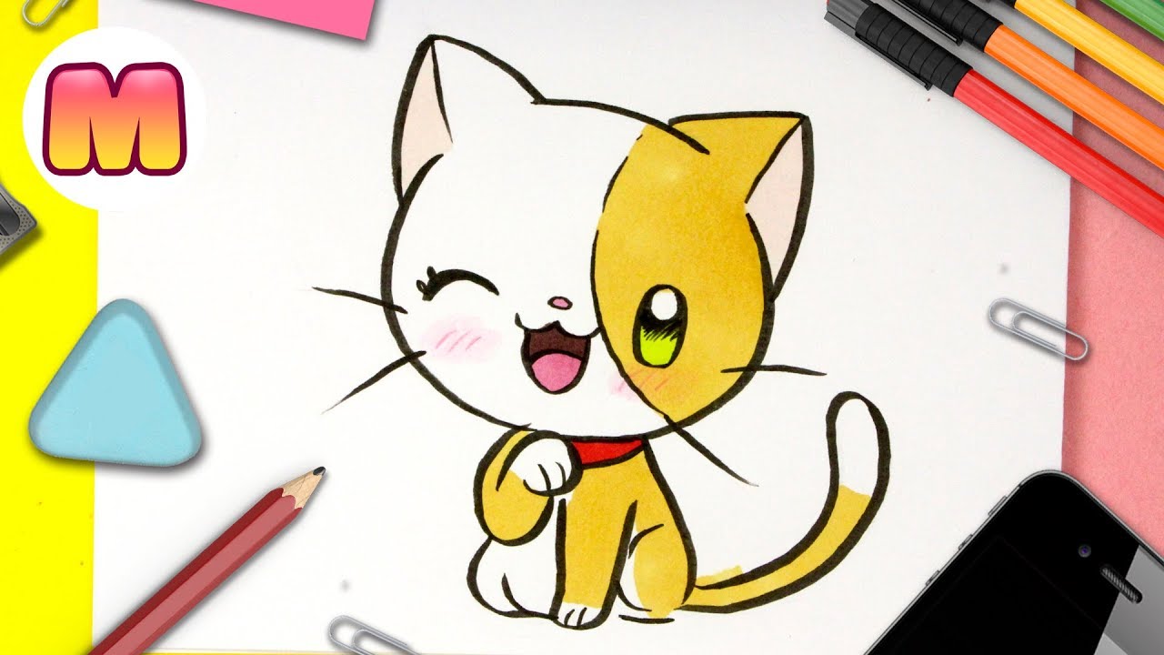 COMO DIBUJAR UN GATO KAWAII - dibujos kawaii faciles - Aprende a dibujar un  gatito facil 