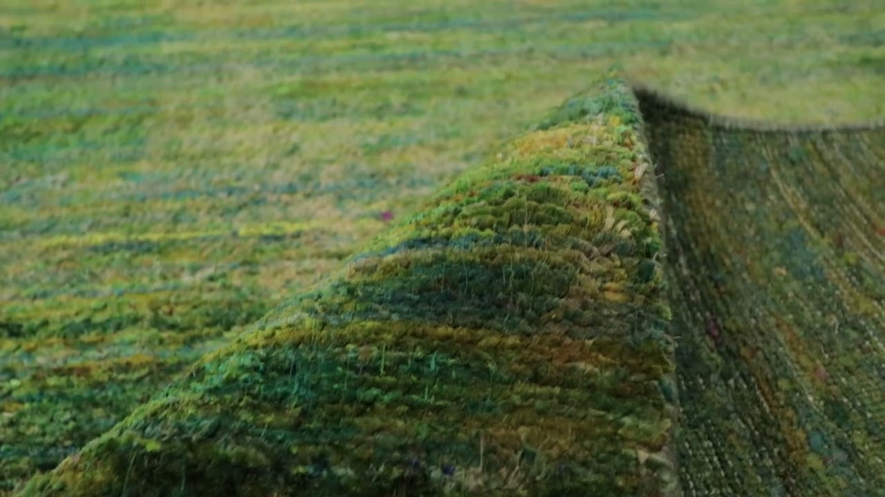 Rug & Kilim’s Modern Textural Square Rug, Warm Tone-on-Tone Green and Gold -35192