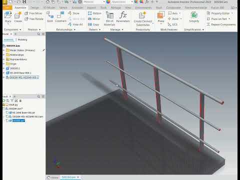 Sovelia Inventor: Insert a multibody handrail part and build an assembly to get a BOM