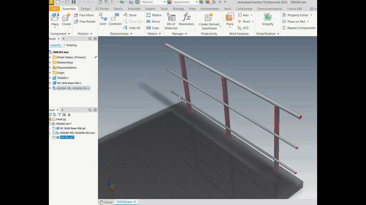 Sovelia Inventor Insert a multibody handrail part and build an