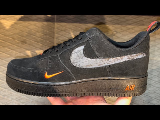 Nike Air Force 1 Low Reflective Multi Swoosh Black Orange Shoes