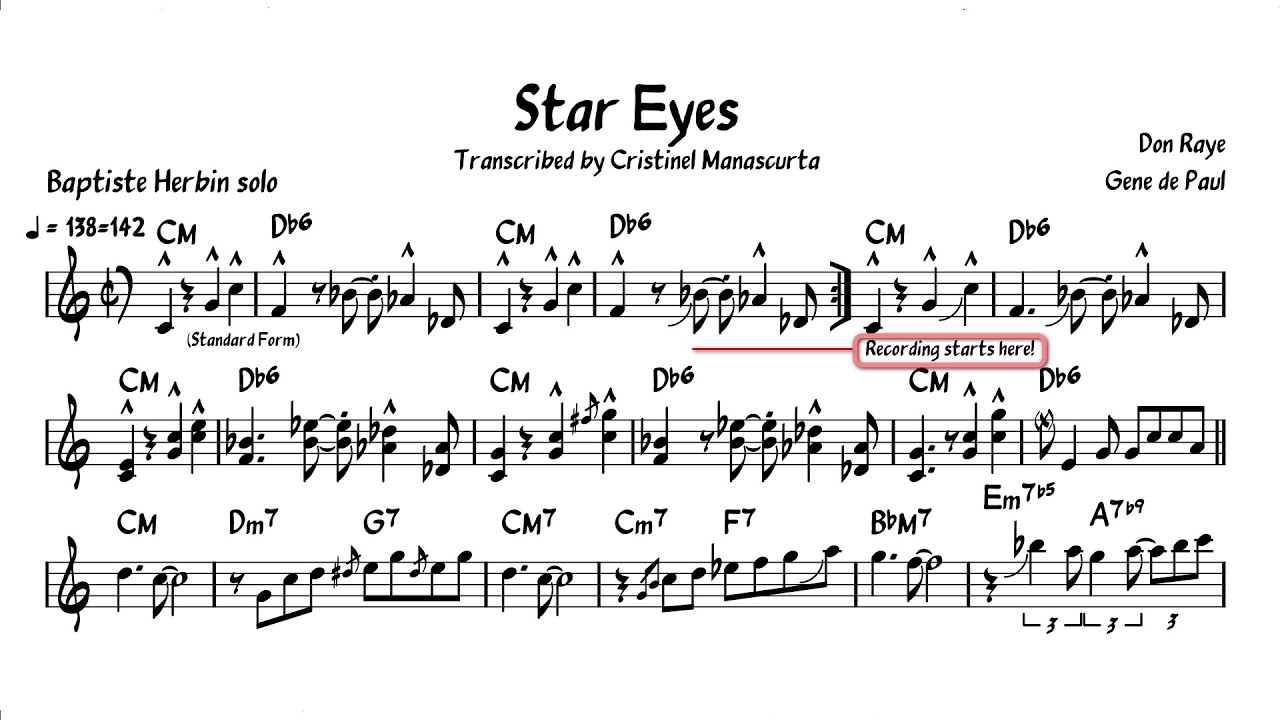 Baptiste Herbin Star Eyes (Alto Sax transcription) YouTube