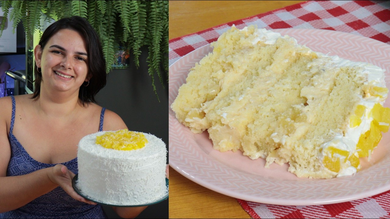 BOLO DE ABACAXI COM COCO RECHEADO DE ANIVERSÁRIO | SUCESSO NOS ANOS 80 E 90 | O MAIS PEDIDO