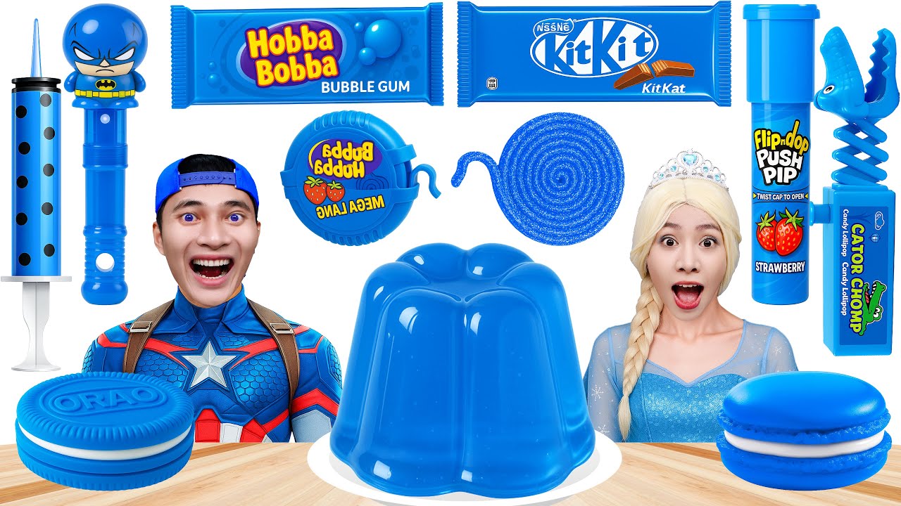 Tantangan Makan Makanan WARNA BIRU | ASMR MUKBANG Untuk Captain America Vs Elsa