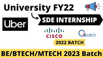 Uber Official INTERNSHIP For 2023 Batch | Cisco & Qbatch Hirig 2022 Batch | BE | BTECH | MTECH