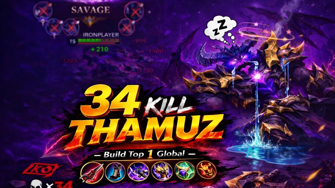 2x SAVAGE + 34 Kills!! Jungler META Thamuz 100% Deadly!! - Build Top 1 Global Thamuz ~ MLBB
