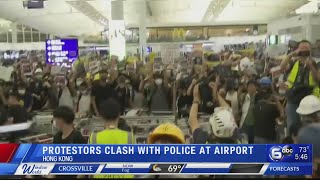 Mob violence marks 2nd day of protests at Hong Kong airport