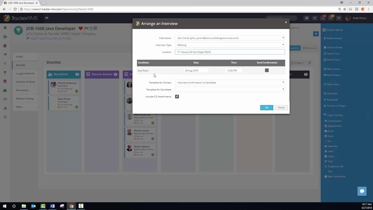 How to schedule an interview with a single candidate from the card view ...
