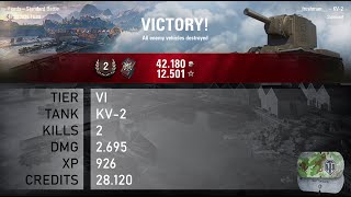 [1980] KV-2 / 2 kills / 2.695 dmg / 926 xp / 28.120 credits || World of Tanks