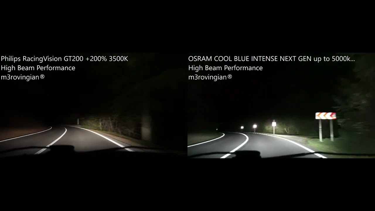 High Beam Philips RacingVision GT200 vs OSRAM Cool Blue Intense NEXT GEN 