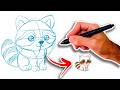Como Desenhar um Guaxinim Kawaii 🦝 Tutorial Passo a Passo Fácil