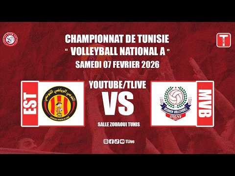 مباشر مباراة الكرة الطائرة كبريات بين الترجي الرياضي التونسي و مساكن للكرة الطائرة EST Vs MVB 